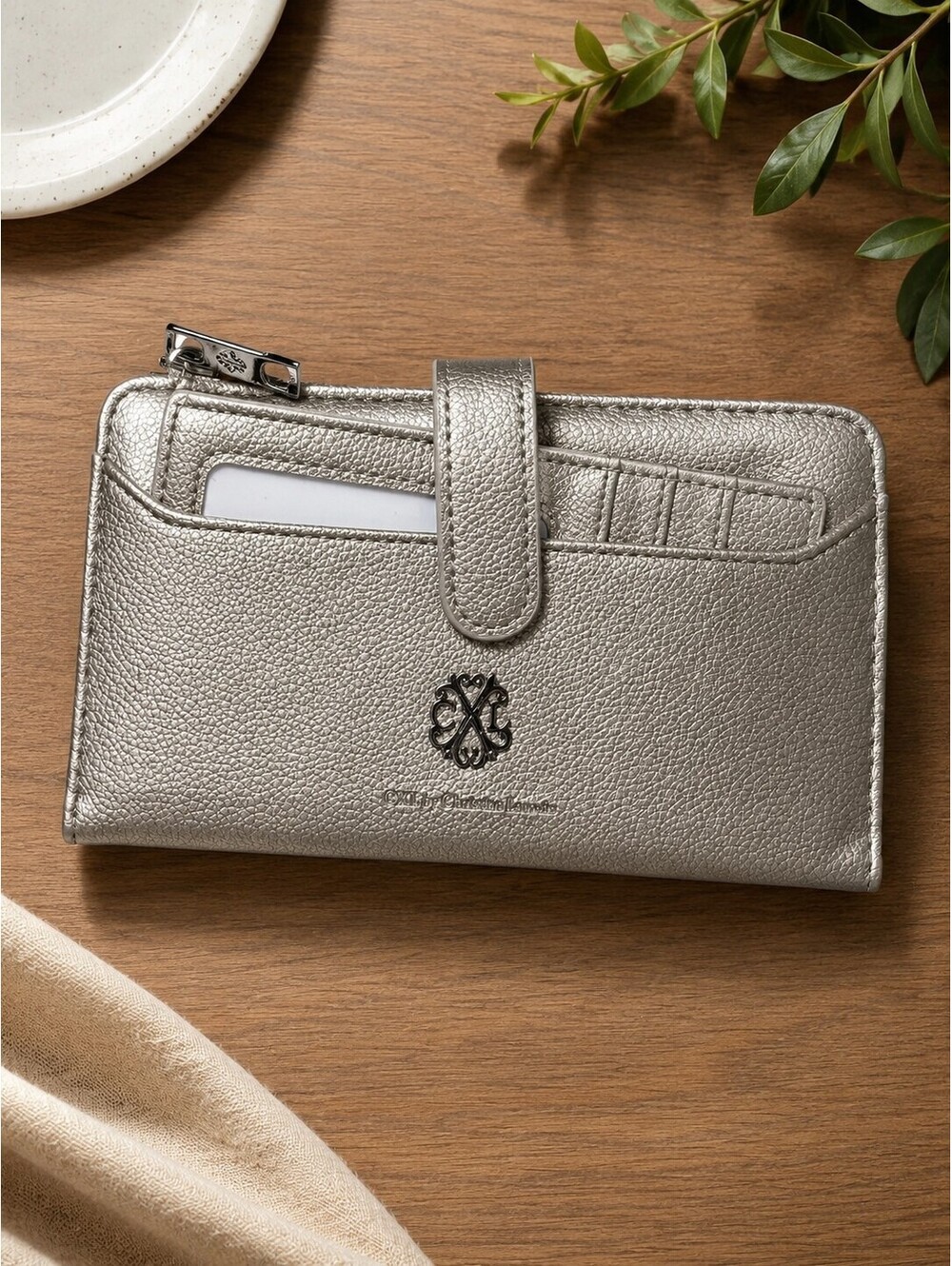 CXL Christian Lacroix Bryce Pebble Fold Wallet Card Holder Pewter NWT